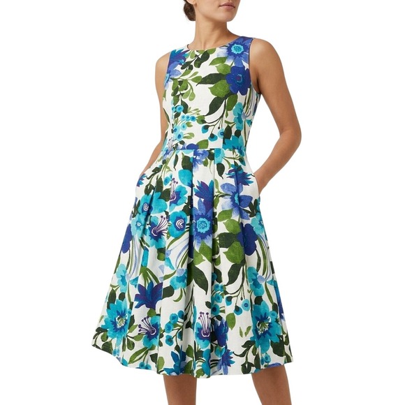 Eliza J Dresses & Skirts - Eliza J Blue Floral Sleeveless Fit and Flare Midi Dress Lined has Pockets Size 8